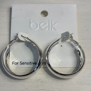 Silver Tone Hoop Earrings Large Sensitive Ears Designer Belk New